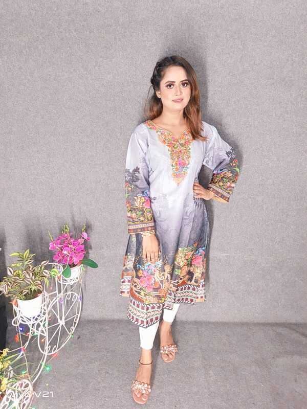 Embroideried Cotton Kurti Kameez Hot and Latest New Design with Digital Print  Hand works for women for casual Trendy dress up-6128AB