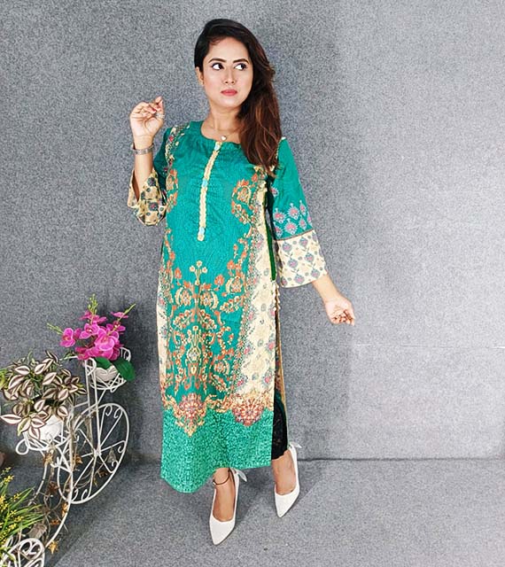 Digital Printed Cotton  Kameez with Hand works for women in casual Trendy dress up-6272AB