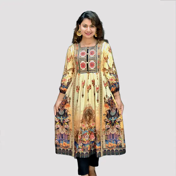 Floral Radiant Yellow Blooms Gown Kurti 6508