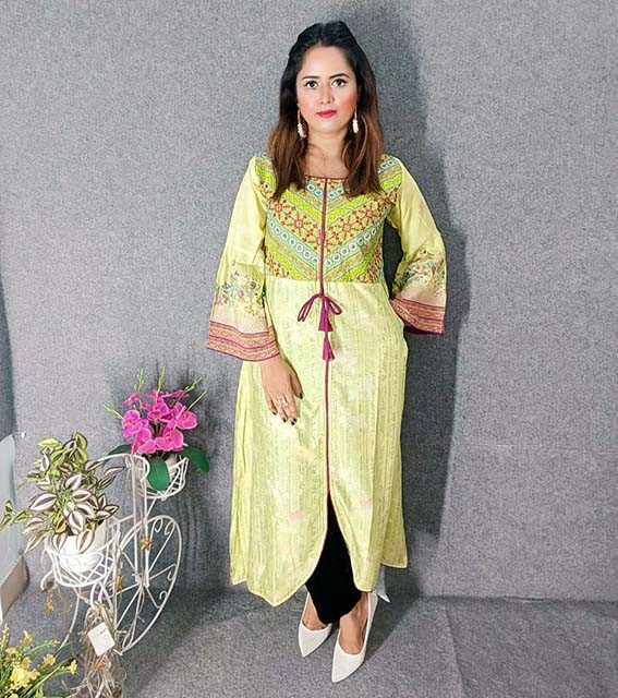 Digital Printed Mixed Indian Cotton Kurtis with Hand works for women in casual Trendy dress up-6248AB