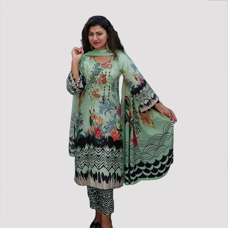 Women Premium Moslin Cotton Salwar Kameez Orna Pant Set 6554