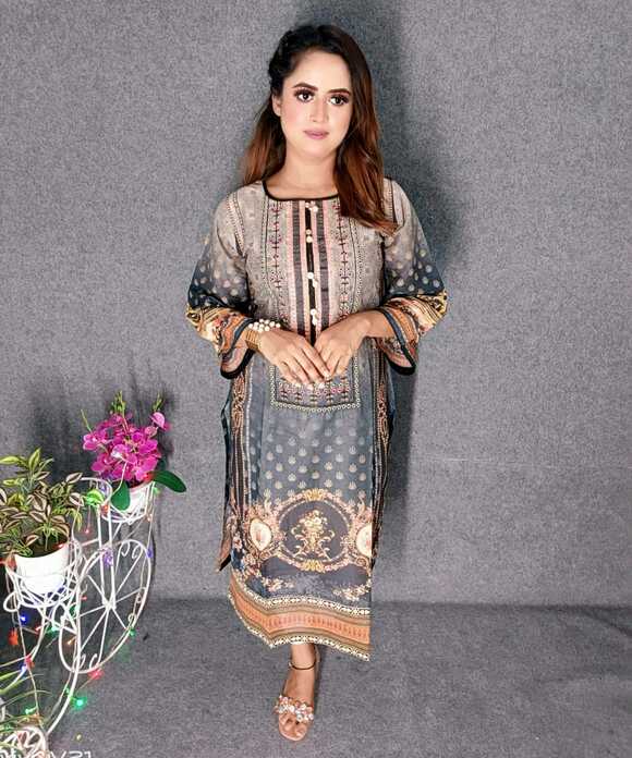 Embroideried Cotton Kurti Kameez Hot and Latest New Design with Digital Print  Hand works for women for casual Trendy dress up-6217AB