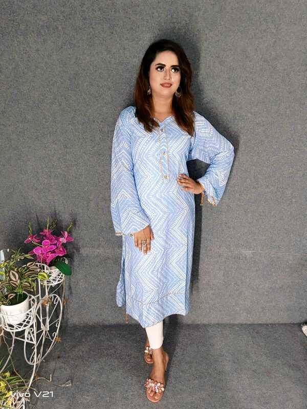 Embroideried Cotton Kurti Kameez Hot and Latest New Design with Digital Print  Hand works for women for casual Trendy dress up-FWK