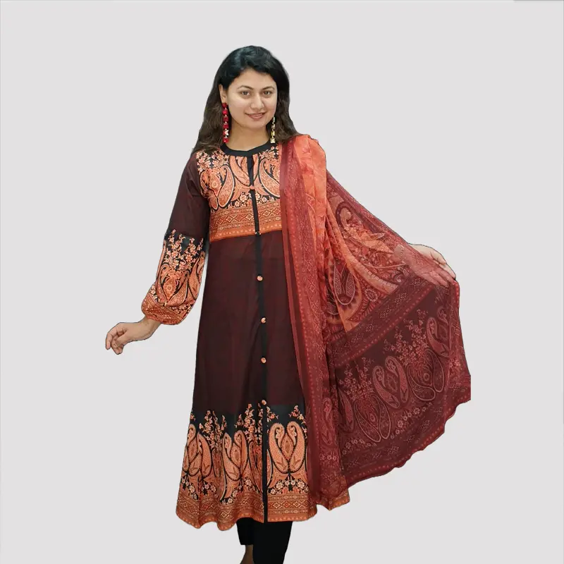 Digital Printed Viscose Cotton & Indian Silk Trendy  Two Pieceskurtis 6552