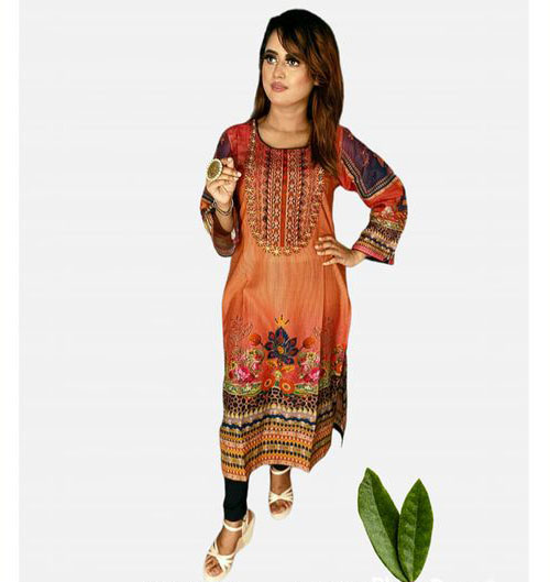 Embroideried Cotton Kurti Kameez Hot and Latest New Design with Digital Print  Hand works for women for casual Trendy dress up-6213AB