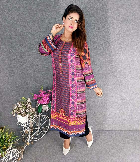Digital Printed Cotton  Kameez with Hand works for women in casual Trendy dress up-6290AB