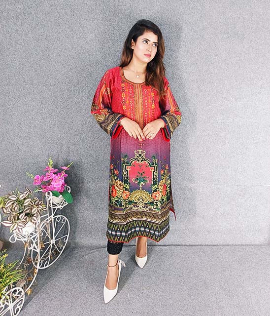 Digital Printed Cotton  Kameez with Hand works for women in casual Trendy dress up-6263AB
