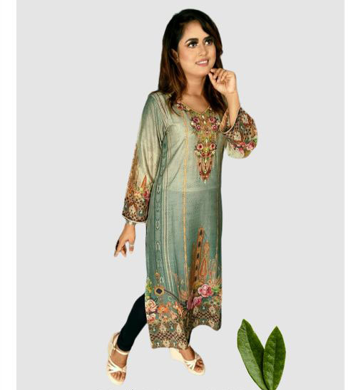 Hot and Latest Embroideried Cotton Kurti Kameez with Digital Print  Hand works for women for casual Trendy dress up-6218AB