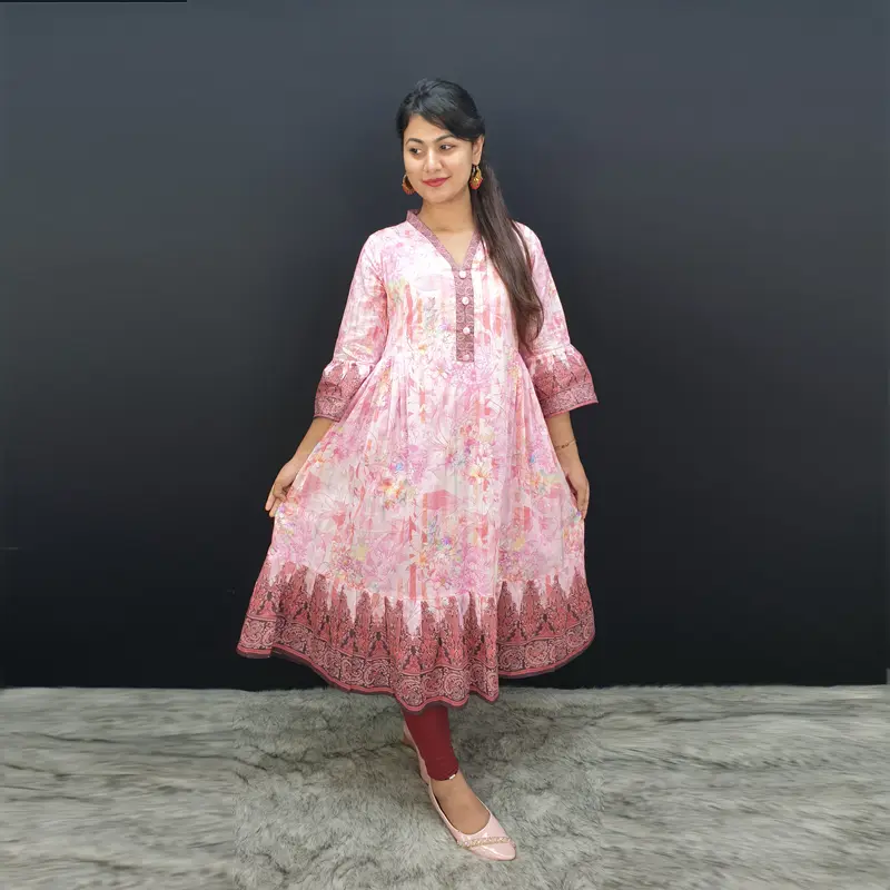 Pink Floral Style Gown Kurtis for women 6477