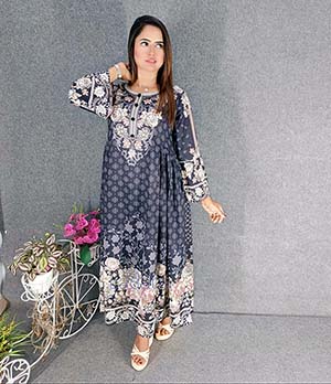Digital Print Cotton Embroidery Gown Kameez for Trendy dressup-6296AB
