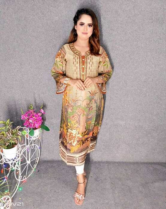 Embroideried Cotton Kurti Kameez Hot and Latest New Design with Digital Print  Hand works for women for casual Trendy dress up-6207AB