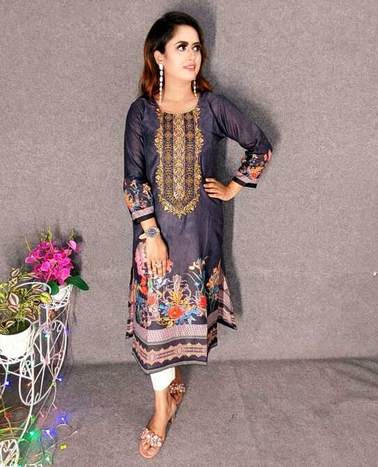 Embroideried Cotton Kurti Kameez Hot and Latest New Design with Digital Print  Hand works for women for casual Trendy dress up-6226AB