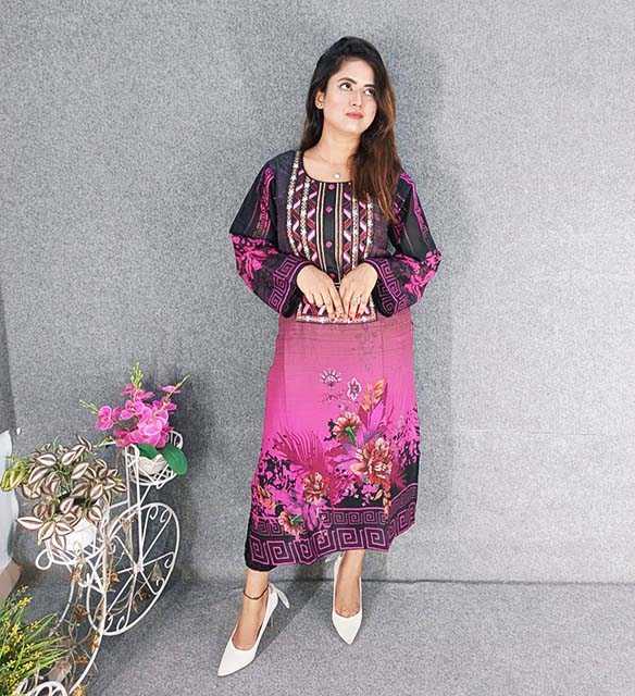 Digital Printed Cotton  Kameez with Hand works for women in casual Trendy dress up-6273AB