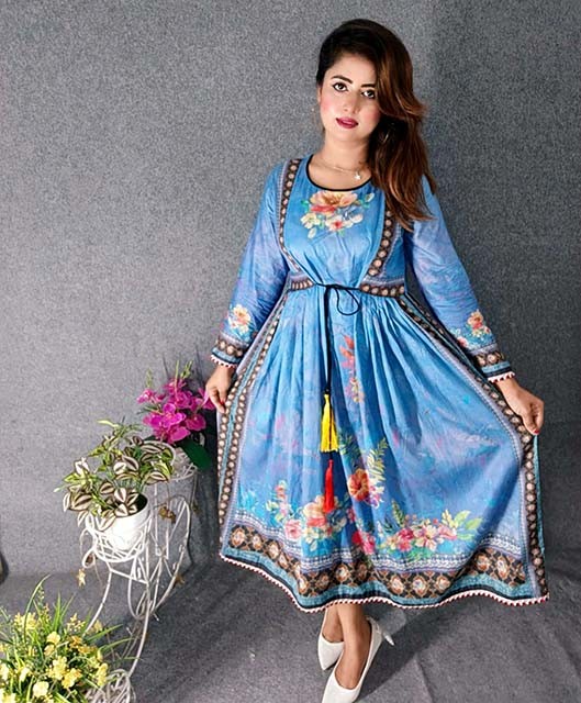 Digital Printed Cotton Kurtis with Hand works for women in casual Trendy dress up-6245AB