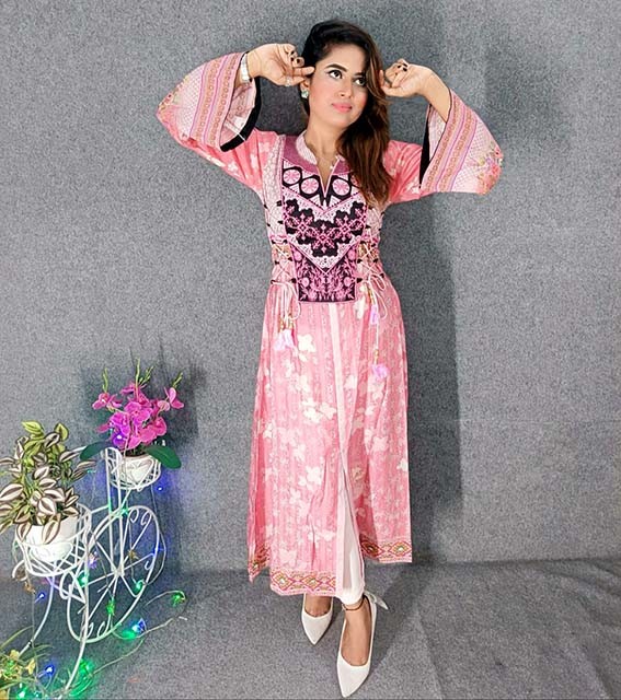 Digital Printed Mixed Indian Cotton Kurtis with Hand works for women in casual Trendy dress up-6249AB