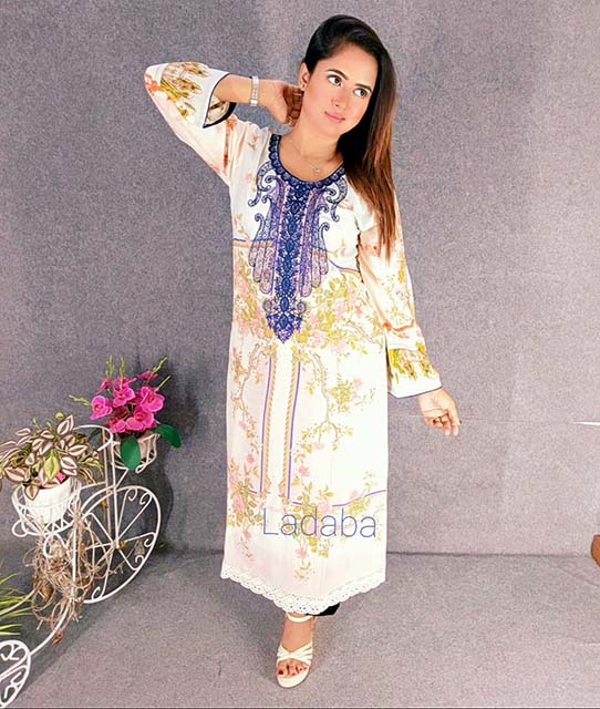 Digital Print Cotton Embroidery Gown Kameez for Trendy dressup-6301AB