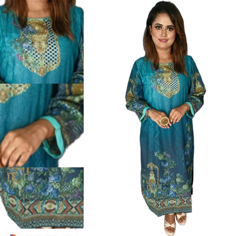 Hot and Latest Embroideried Cotton Kurti Kamiz with Digital Print  Hand works for women for casual Trendy dress up-6204AB