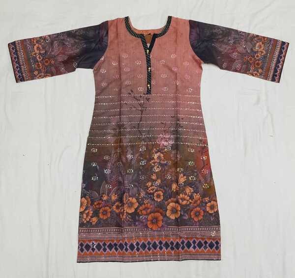 Embroideried Cotton Kurti Kameez Hot and Latest New Design with Digital Print  Hand works for women for casual Trendy dress up-6212AB