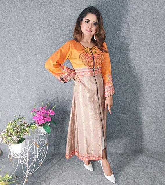 Digital Printed Mixed Indian Cotton Kurtis with Hand works for women in casual Trendy dress up-6241AB
