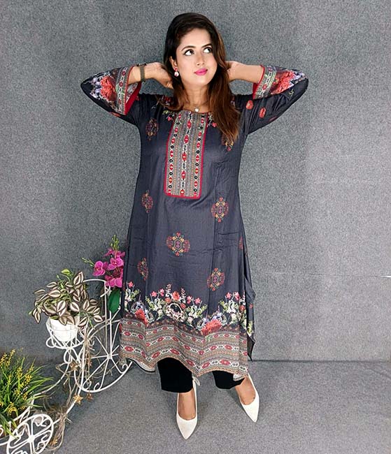 Digital Printed Cotton  Kameez with Hand works for women in casual Trendy dress up-6283AB