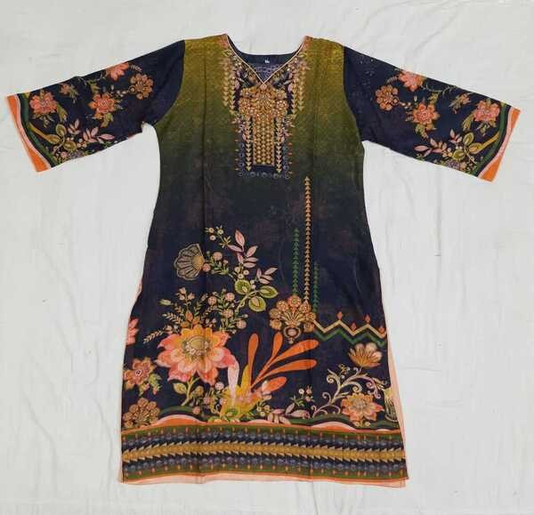 Embroideried Cotton Kurti Kameez Hot and Latest New Design with Digital Print  Hand works for women for casual Trendy dress up-6200AB