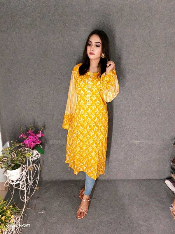Embroideried Cotton Kurti Kameez Hot and Latest New Design with Digital Print  Hand works for women for casual Trendy dress up-FWK