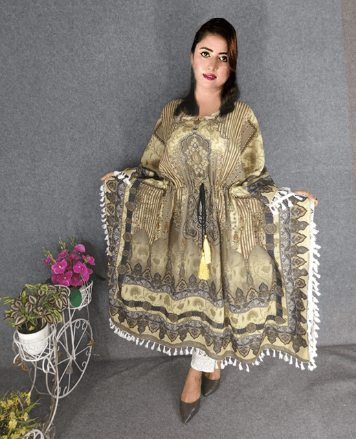 Digital Printed Cotton Kaftan with Hand works for women in casual Trendy dress up-6256AB