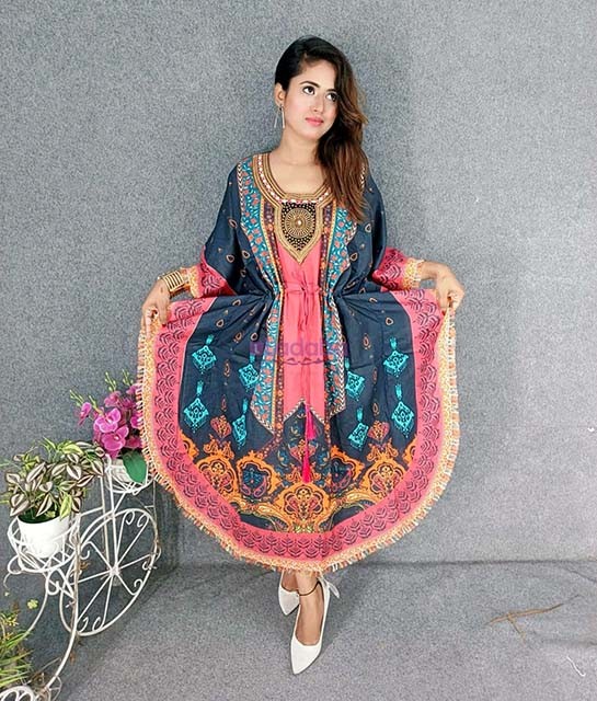 Digital Printed Cotton Kaftan with Hand works for women in casual Trendy dress up-6269AB