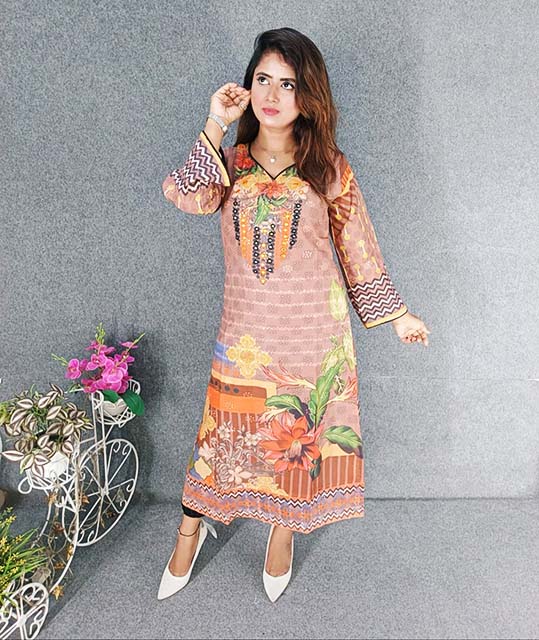 Digital Printed Cotton  Kameez with Hand works for women in casual Trendy dress up-6228-EmbAB