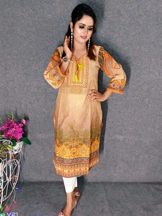 Embroideried Cotton Kurti Kameez Hot and Latest New Design with Digital Print  Hand works for women for casual Trendy dress up